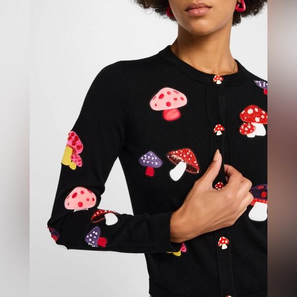 Alice + Olivia Ruthy Mushroom Wool-Blend Cardigan L - Picture 4 of 14